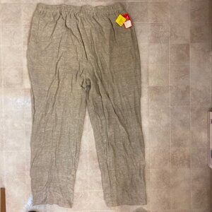 SANGAM 2  100% COTTON TAN TEXTURED KNIT ELASTIC WAIST STRETCH PANTS 3X